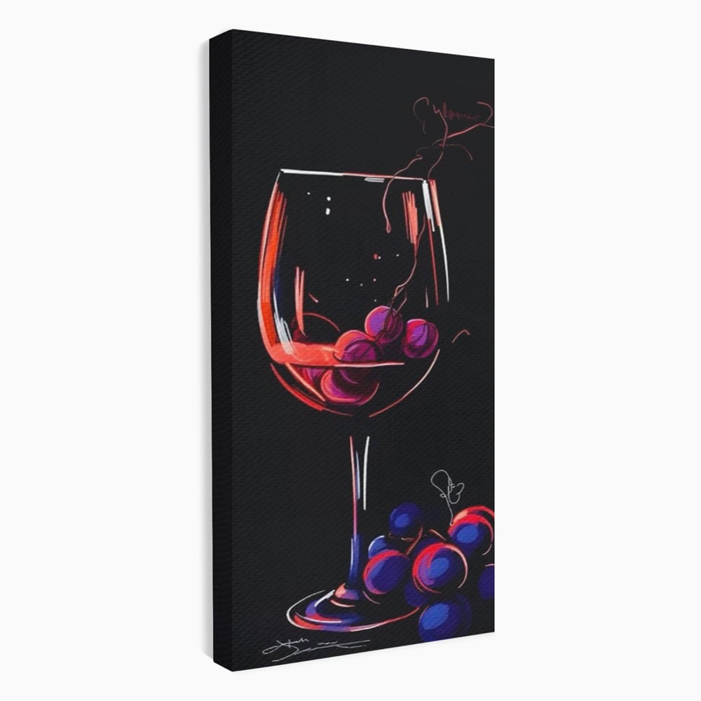 Tablou canvas cu tablou canvas cu pahar de vin si struguri, fara rama, pe sasiu de lemn